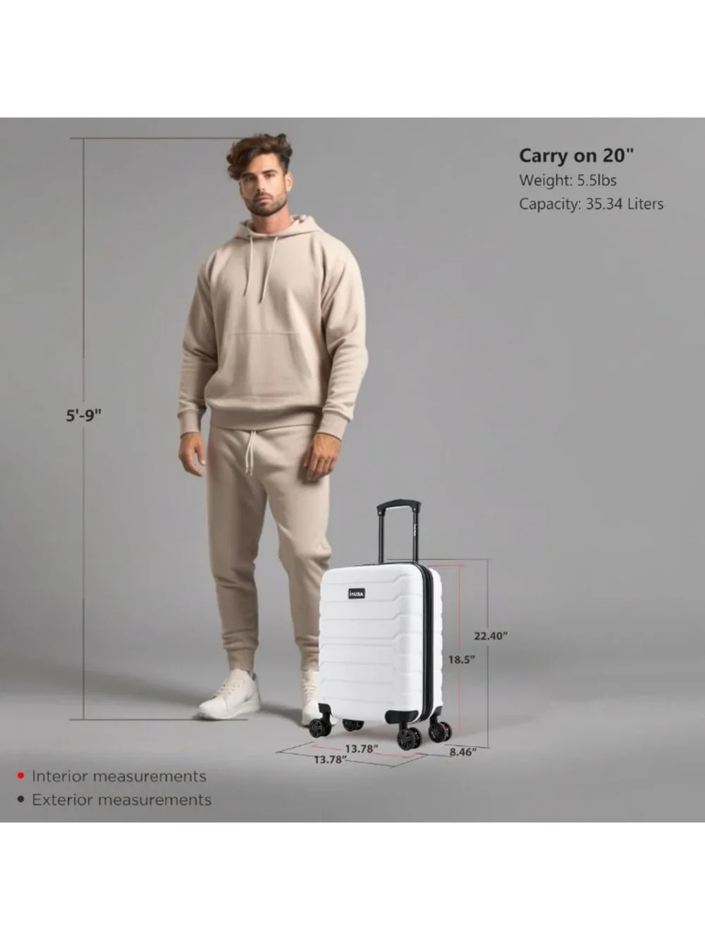 Durable Lightweight 20-Inch Hardshell Carry-On Luggage with Spinner Wheels
